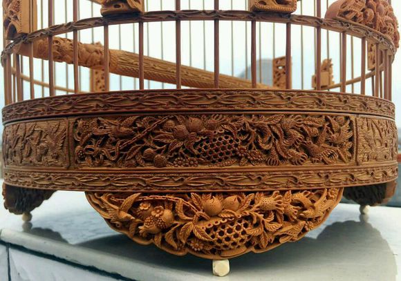 An exquisite Chinese bird cage with woodcarving -1