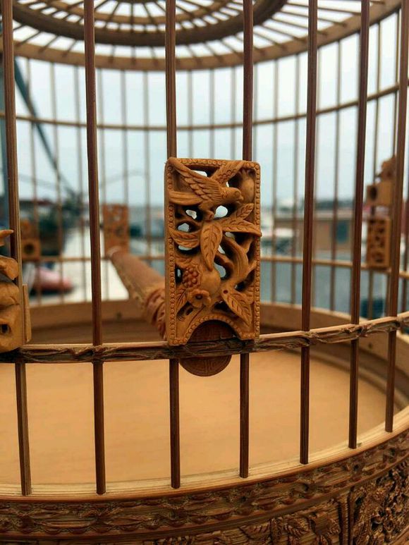 An exquisite Chinese bird cage with woodcarving -5